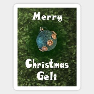 Merry Christmas Geli - Green Glitter Ball Ornament with Beaded Flowers :) Sticker